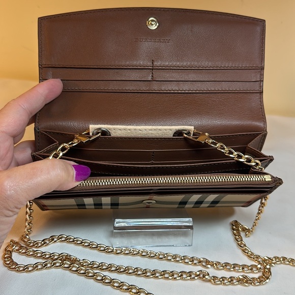 Burberry Long Wallet Tartan & Brown Leather, unbranded insert & Crossbody Chain - Picture 3 of 16
